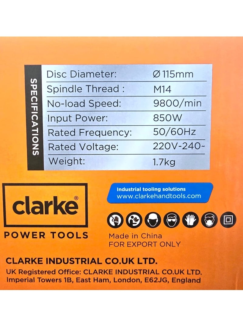 Clarke CLAG115-ANGLE GRINDER 4.5'' 850W CLARKE - Image 2