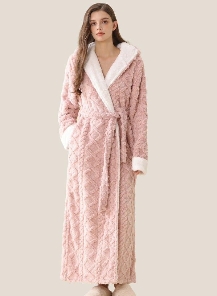 إسكدنيا النساء الشتاء طويلة سميكة مغطاة الشعاب المرجانية الصوف فستان ليلي الوردي - Image 1