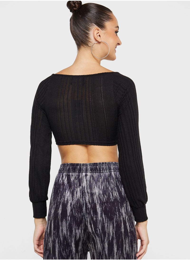 Ginger - Textured Sweetheart Neck Crop Top - Image 1