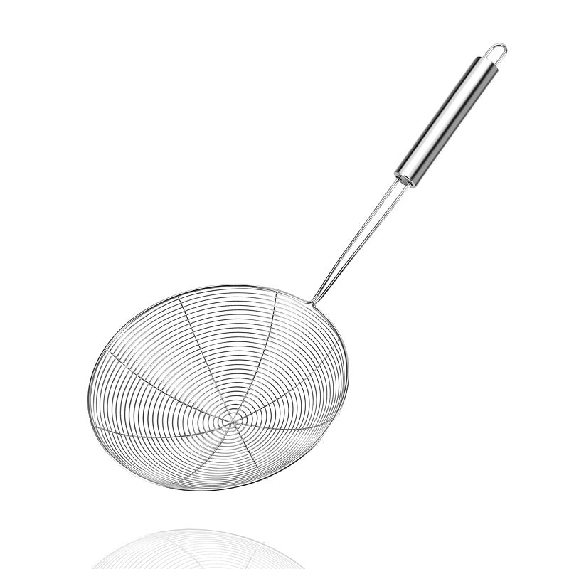 Web Strainer Skimmer, Asian Strainer Ladle Stainless Steel Wire Skimmer Spoon with Handle for Kitchen Frying Food, Noodle 4.8 inch - Image 1