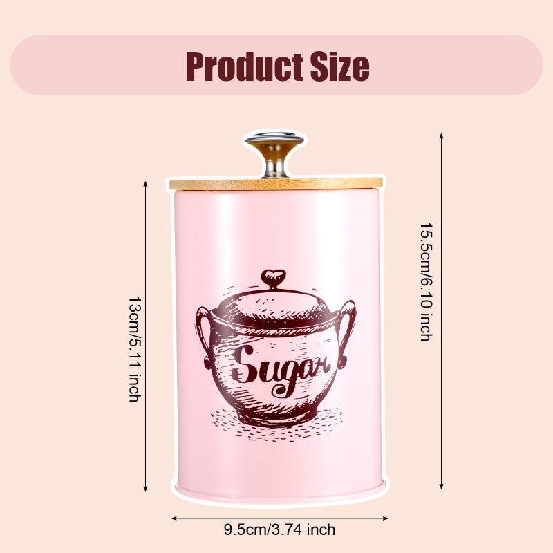Ubamdom 3 Pcs Pink Kitchen Canisters Set, 6.1" x 3.74" Matte Condiment Pot Metal Tin Jar Container, Food Storage Containers with Bamboo Airtight Lid to Store Dry Food Spices Coffee Tea Sugar Storage - Image 2