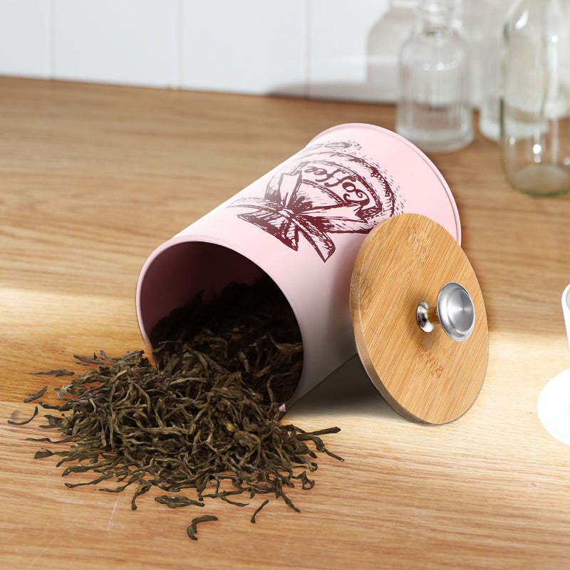 Ubamdom 3 Pcs Pink Kitchen Canisters Set, 6.1" x 3.74" Matte Condiment Pot Metal Tin Jar Container, Food Storage Containers with Bamboo Airtight Lid to Store Dry Food Spices Coffee Tea Sugar Storage - Image 4