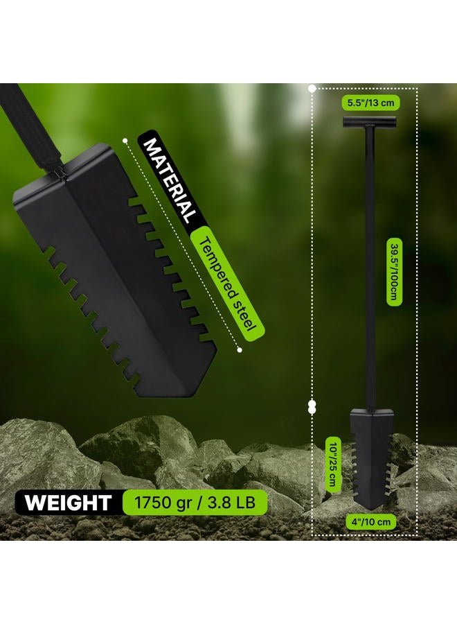 CKG Metal Detecting Shovel Digging Tool with Double Serrated Blade – Heavy Duty Digger Garden Root Cutter T-Handle Spade for Professional Landscapers Lawn Gardeners Relic & Gold Prospecting - Black - Image 3