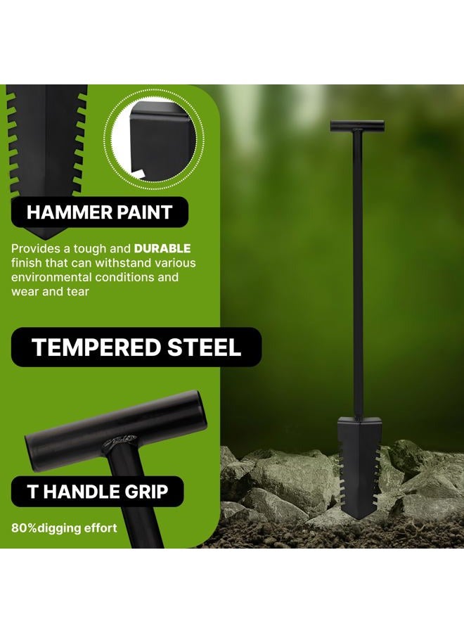 CKG Metal Detecting Shovel Digging Tool with Double Serrated Blade – Heavy Duty Digger Garden Root Cutter T-Handle Spade for Professional Landscapers Lawn Gardeners Relic & Gold Prospecting - Black - Image 4