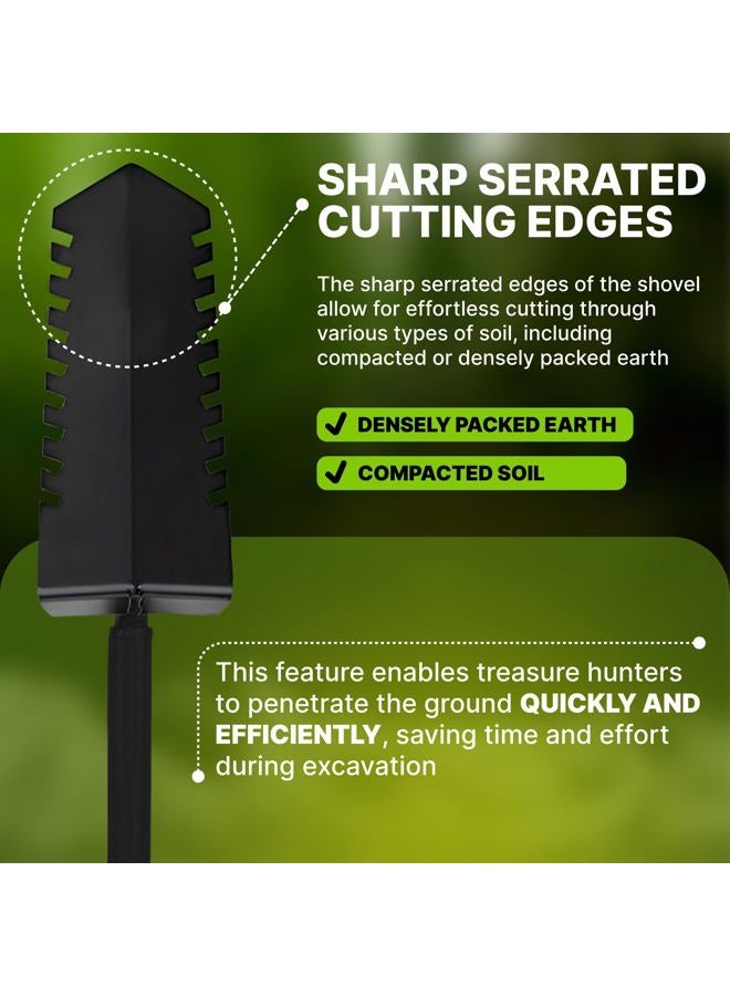 CKG Metal Detecting Shovel Digging Tool with Double Serrated Blade – Heavy Duty Digger Garden Root Cutter T-Handle Spade for Professional Landscapers Lawn Gardeners Relic & Gold Prospecting - Black - Image 5