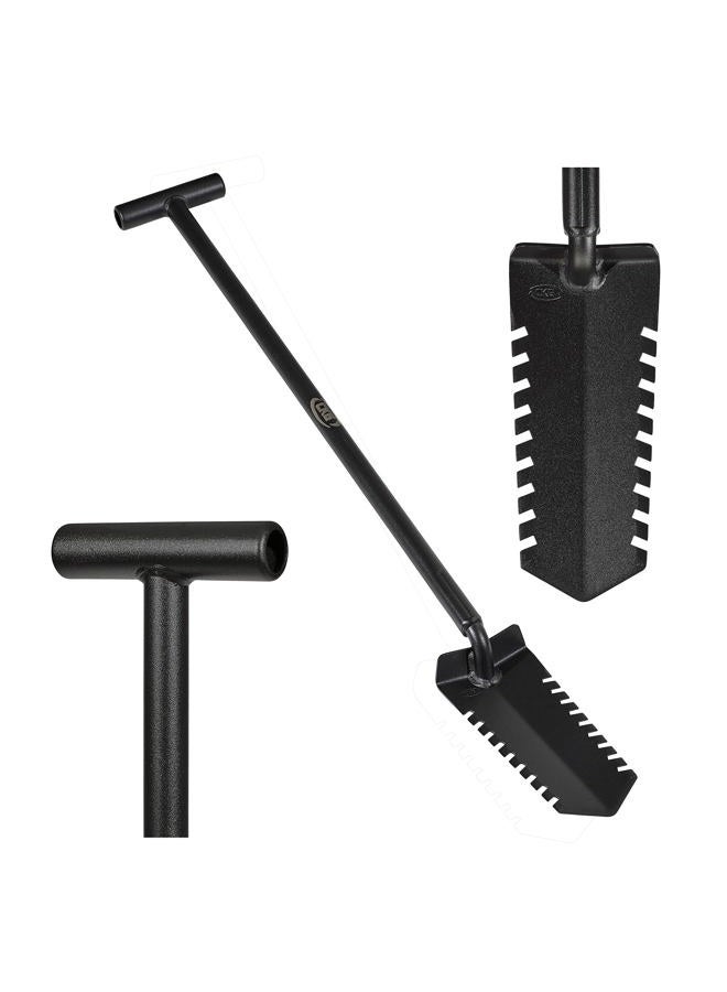 CKG Metal Detecting Shovel Digging Tool with Double Serrated Blade – Heavy Duty Digger Garden Root Cutter T-Handle Spade for Professional Landscapers Lawn Gardeners Relic & Gold Prospecting - Black - Image 1
