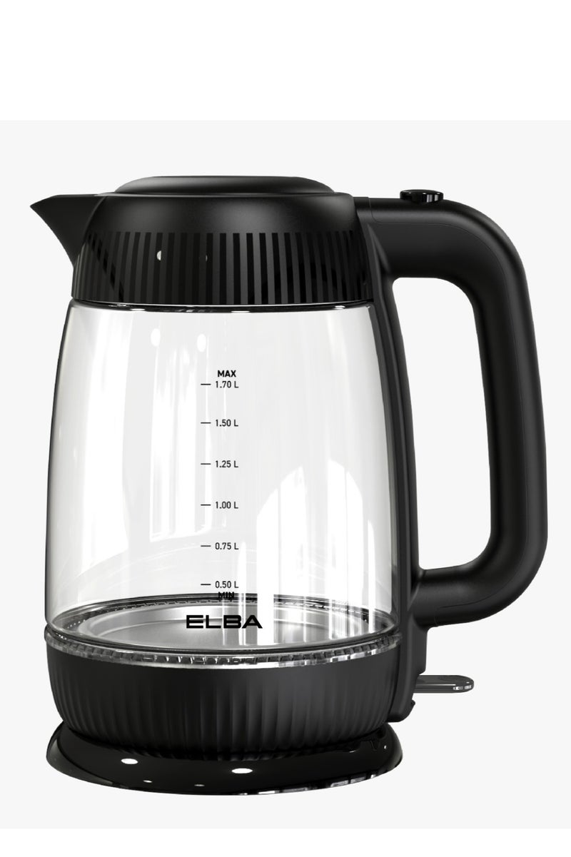 ELBA - 1.7L Electric Glass Kettle - Removable Water Filter - Boil-Dry & Overheat protection - 360° Rotational Base - Auto Shut-off - LED Indicator - Borosilicate Glass - Italian Technology