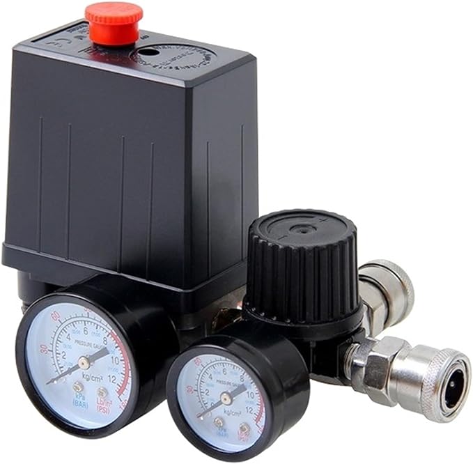 380V Air Compressor Pressure Control Switch 4 Port Regulator With Gauge 90 120 PSI - Image 1