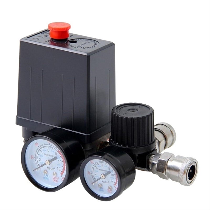 380V Air Compressor Pressure Control Switch 4 Port Regulator With Gauge 90 120 PSI - Image 2