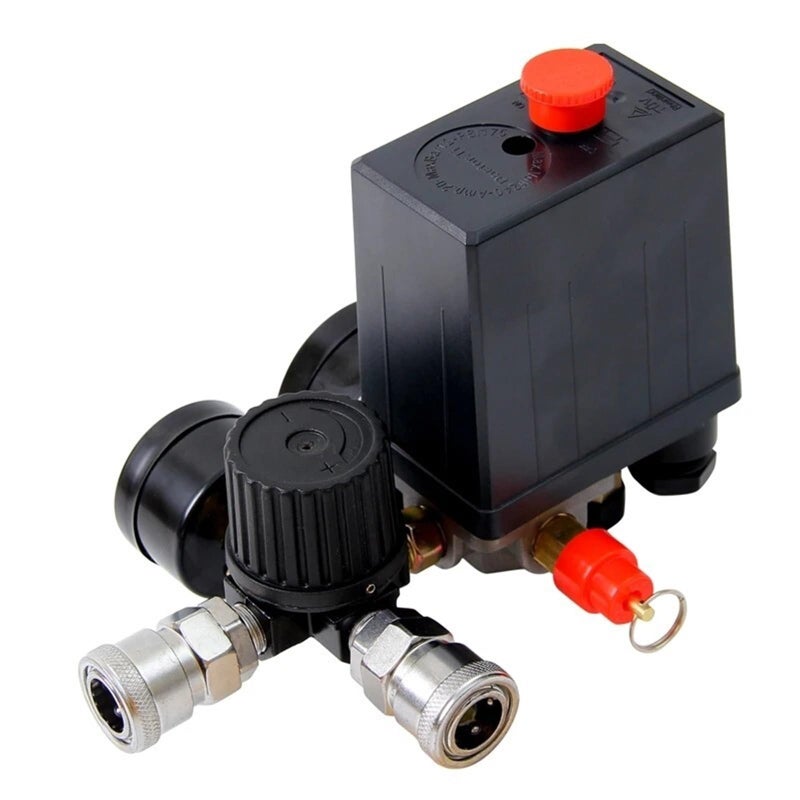 380V Air Compressor Pressure Control Switch 4 Port Regulator With Gauge 90 120 PSI - Image 4