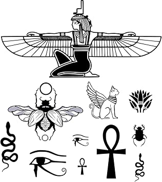 inking house Set of 11 Egyptian Temporary Tattoo Goddes ISIS scarab beetle eye of Horus ankh - Image 1