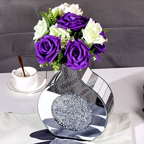 BLINGWORLD Flower Vase Mirror Finish Vases for Decor, Crystal Decorative Vase for Flower Circle Donut Crushed Diamond Home Decoration Tabletop, Silver 9 inches Tall, Can’t Hold Water - Image 4