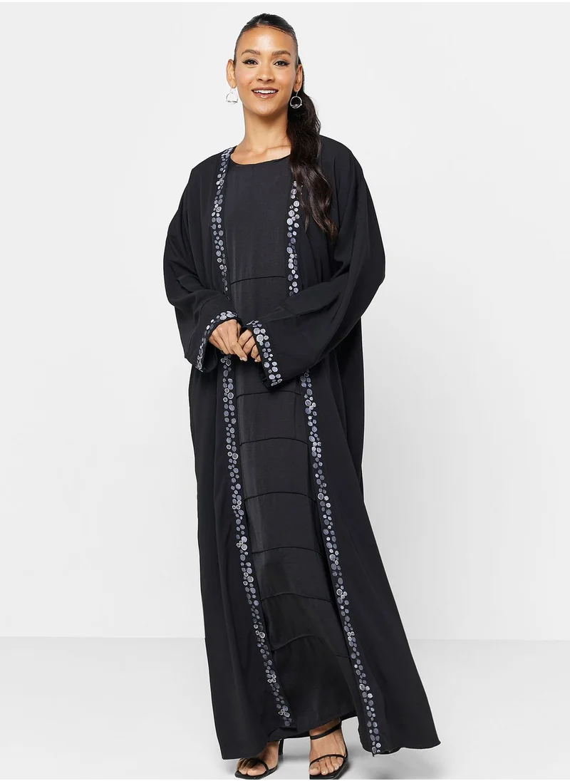 hayas closet Embroidered Open Abaya