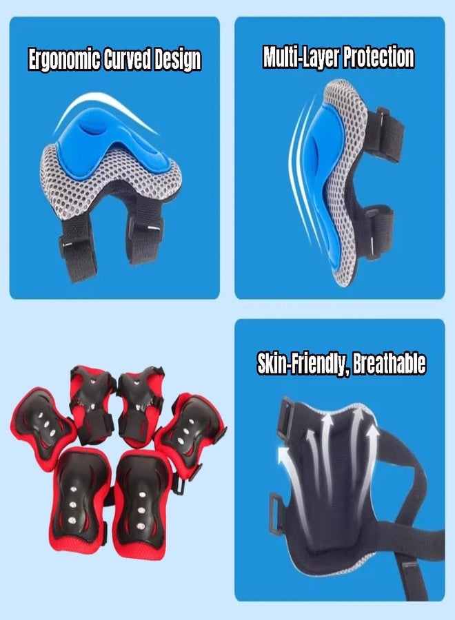 DOUSHI Kids Sports Protective Gear Set, for Skating, Cycling, Roller, Cricket, Includes Knee & Elbow Pads,Palm Supports, Gifts for Kids, Multi Purpose Safety Kit for Ages 3-14 Boys & Girls (Red, 6Pcs) - Image 3