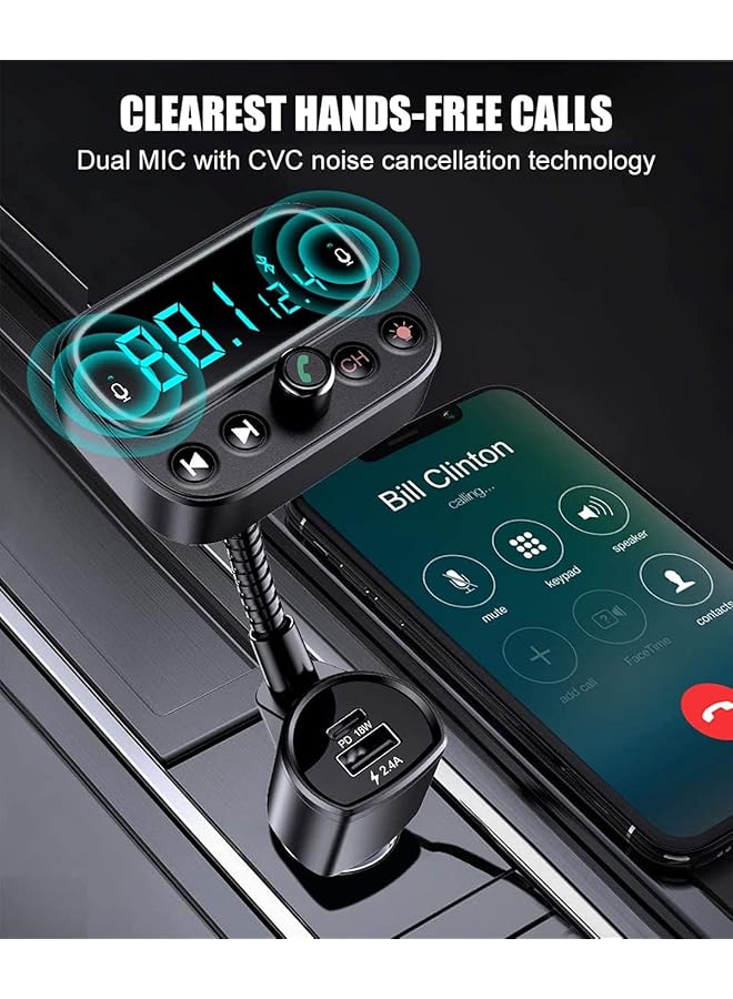 KASTWAVE Bluetooth 5.0 Fm Transmitter For Car, Usb C Pd Bluetooth Car Adapter With Dual Mic/2.0" Lcd Display/3 Usb Ports/9 Color Led Backlit, Wireless Car Kit Music Player Support U Disk/Aux Output - Image 2