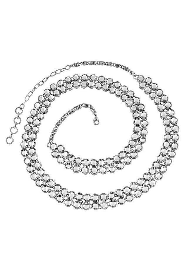 I Jewels I Jewels Navratri Silver Plated Traditional Ethnic Round Kundan Studded Adjustable Kamarband/Belly Chain/Kandora/Wait Belt For Women (B016S)  - Image 1