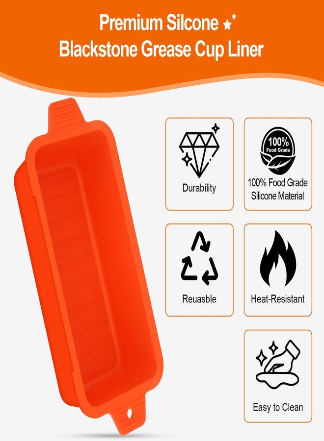 Oliggive 2 PCS Silicone Grease Cup Liners for Blackstone 36 28 22 17 Inch Griddle,Reusable Grease Catcher Cup Liner Grill Grease Tray,Durable Drip Pans Blackstone Griddle Accessories,Orange - Image 5