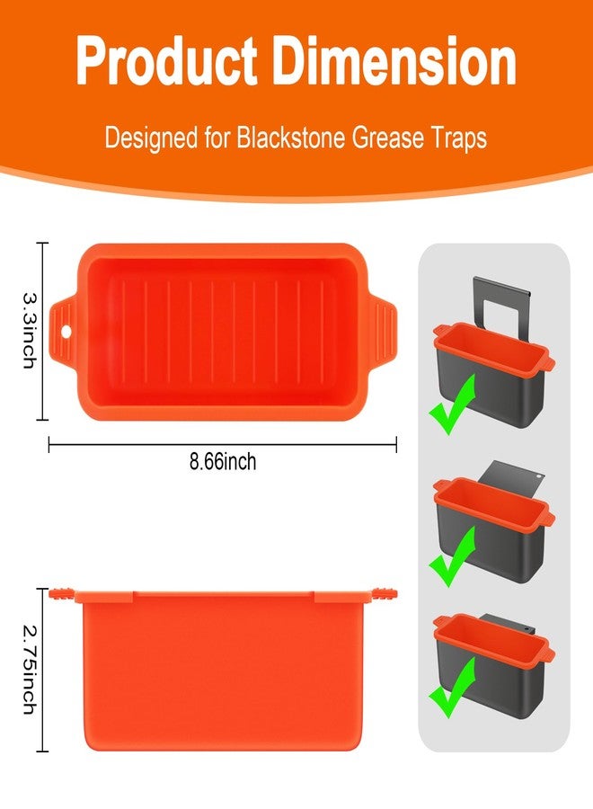 Oliggive 2 PCS Silicone Grease Cup Liners for Blackstone 36 28 22 17 Inch Griddle,Reusable Grease Catcher Cup Liner Grill Grease Tray,Durable Drip Pans Blackstone Griddle Accessories,Orange - Image 2
