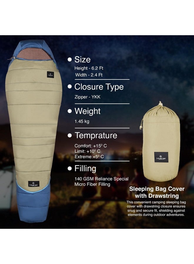 Hacer HC-350 Poonch Camping Sleeping Bag with Reliance Microfiber Filling +5 to +15 Degree Winter Hiking Trekking Kids Boys & Girls 6.2ft Travelling Bags Baby (Blue & Grey, 1.45KG) - Image 4