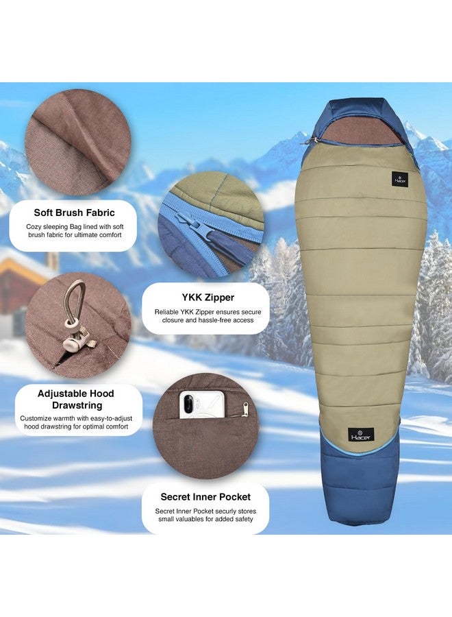 Hacer HC-350 Poonch Camping Sleeping Bag with Reliance Microfiber Filling +5 to +15 Degree Winter Hiking Trekking Kids Boys & Girls 6.2ft Travelling Bags Baby (Blue & Grey, 1.45KG) - Image 2