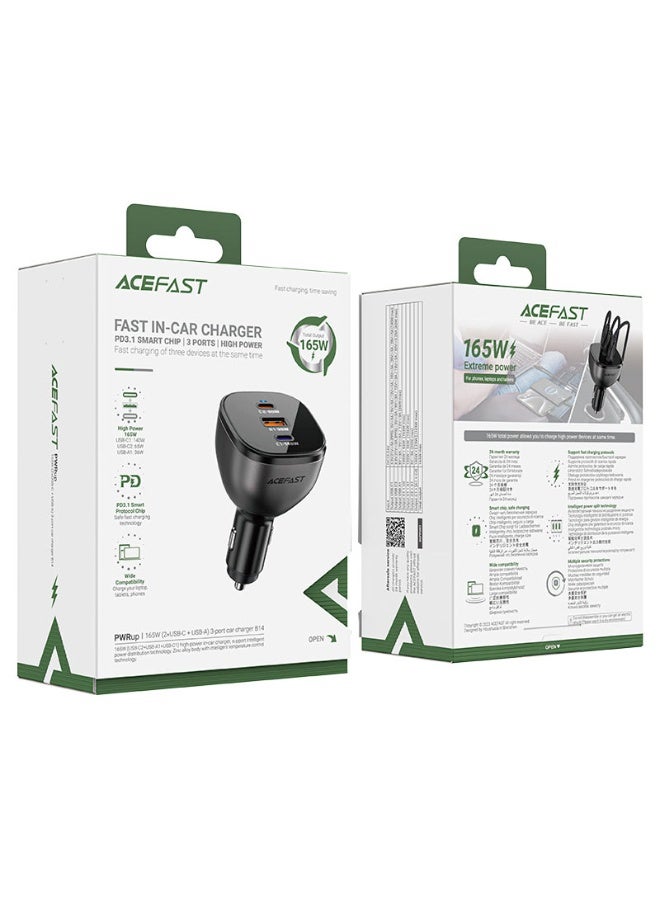 ACEFAST Car Charger B14 165W PD3.1, Three ports 2USB- C & 1USB- A - Black ,Supports for PD3.1 / PPS / PD2.0 / PD3.0 / QC4+ / QC3.0 / QC2.0 / AFC / FCP / SCP. - Image 5