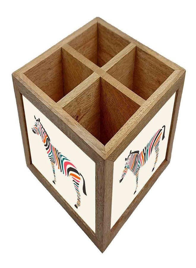 Nutcase Wooden Cutlery Stand Holder Silverware Caddy Spoons Forks Knives Organizer for Dining Table & Kitchen -Made in India-Spoons NOT Included - Zebra - Image 2