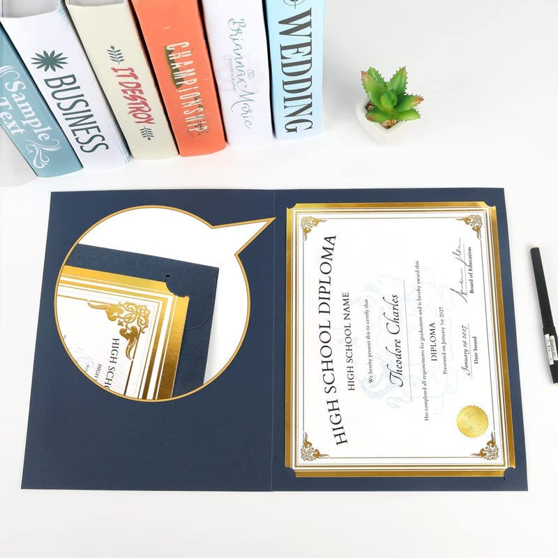 SUNEE Certificate Holders(Blue, 30 Packs, New Pattern), Diploma Covers Gold Foil Border, for Letter Size 8.5x11 Certificates, Cardstock, Document Papers - Image 4