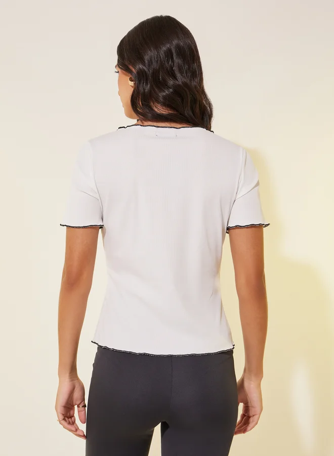 Take Two Ruffled Trim Textured Round Neck T-Shirt