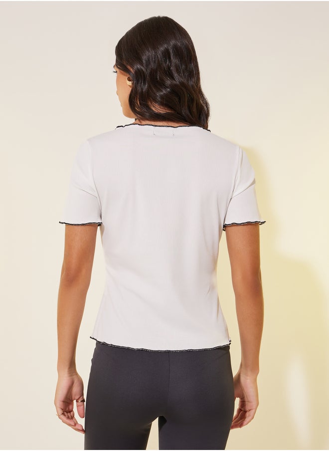 Take Two Ruffled Trim Textured Round Neck T-Shirt  - Image 5