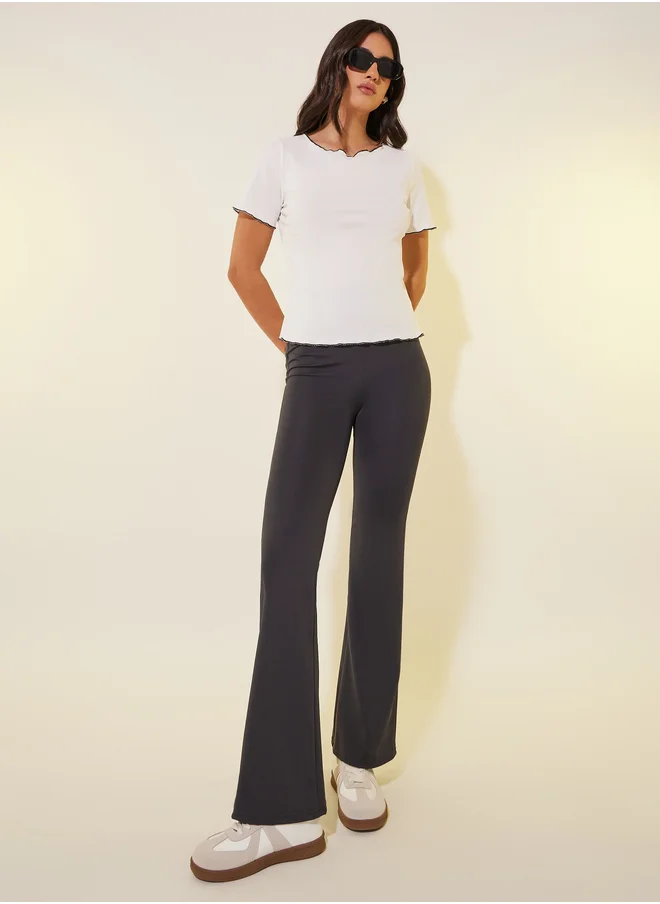 ستايلي Ruffled Trim Textured Round Neck T-Shirt