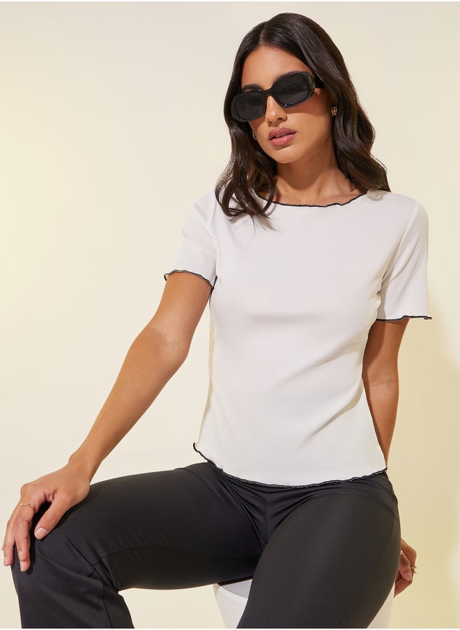 Take Two Ruffled Trim Textured Round Neck T-Shirt  - Image 1