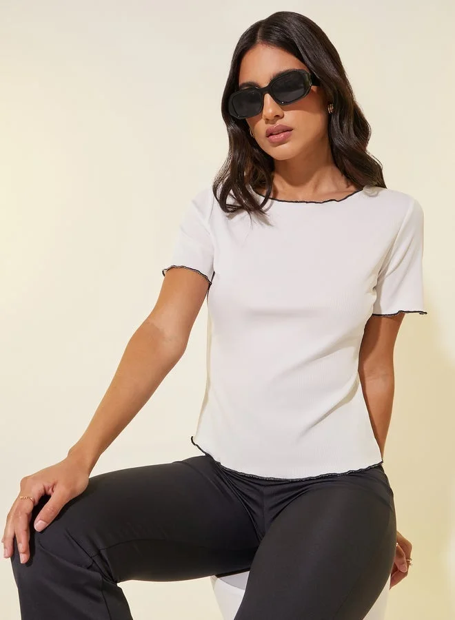 Take Two Ruffled Trim Textured Round Neck T-Shirt