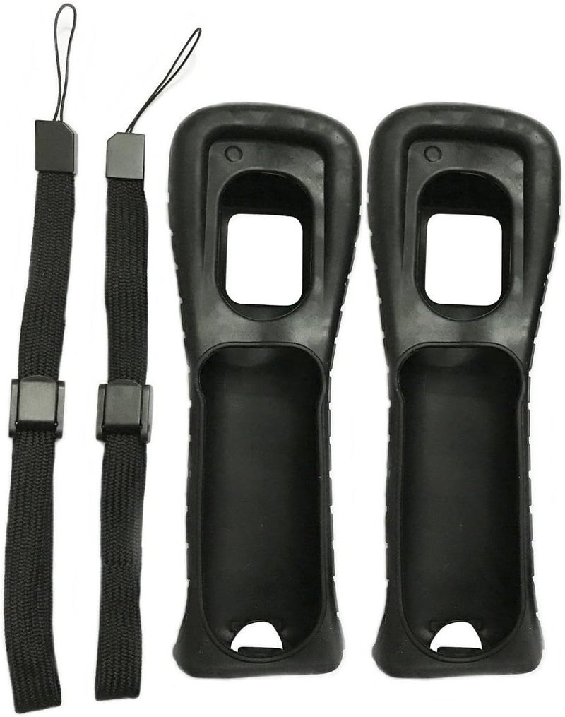 Ambertown 2 x Black Silicone Skin Case Cover with Wrist Strap for Wii Remote - Image 1