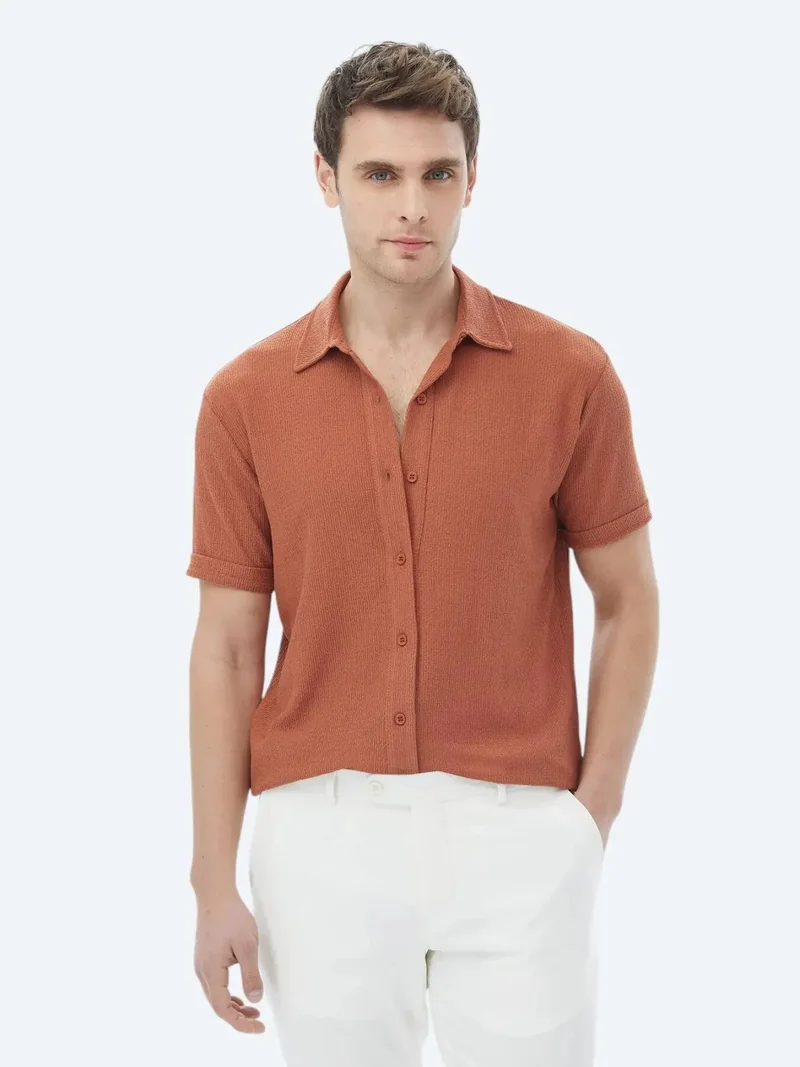 Kip Tile Red Regular Fit Knitting Casual Shirt