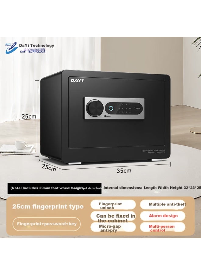 Dayi Safe For Home Use, Small Fingerprint Password Office All-steel Anti-theft, Can Be Built Into Wall Or Cabinet, Safe Height 25cm Obsidian Black Fingerprint - Image 1