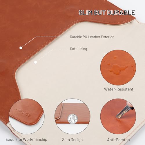 Allinside 11-12 inch Laptop Sleeve Case Compatible with MacBook Air 11 2010-2015/MacBook 12 2015-2017, Waterproof PU Leather Laptop Sleeve Bag Protective Vertical Case Cover, Brown - Image 3