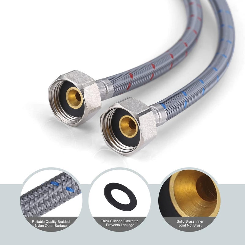 WOWOW 8 Inch Faucet Supply Hose Faucet Line Braided Nylon Sink Faucet Supply Line 3/8" Comp x 1/2" Comp 2Pcs (1 Pair) - Image 3