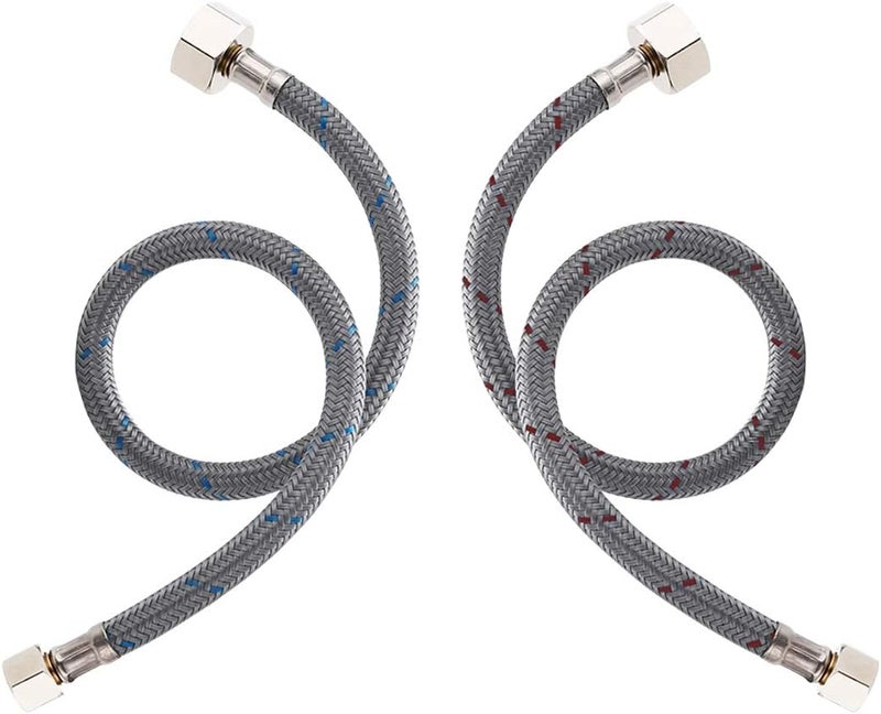 WOWOW 8 Inch Faucet Supply Hose Faucet Line Braided Nylon Sink Faucet Supply Line 3/8" Comp x 1/2" Comp 2Pcs (1 Pair) - Image 1