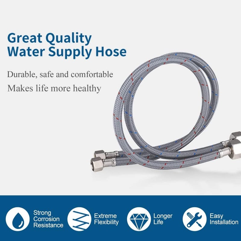 WOWOW 8 Inch Faucet Supply Hose Faucet Line Braided Nylon Sink Faucet Supply Line 3/8" Comp x 1/2" Comp 2Pcs (1 Pair) - Image 4