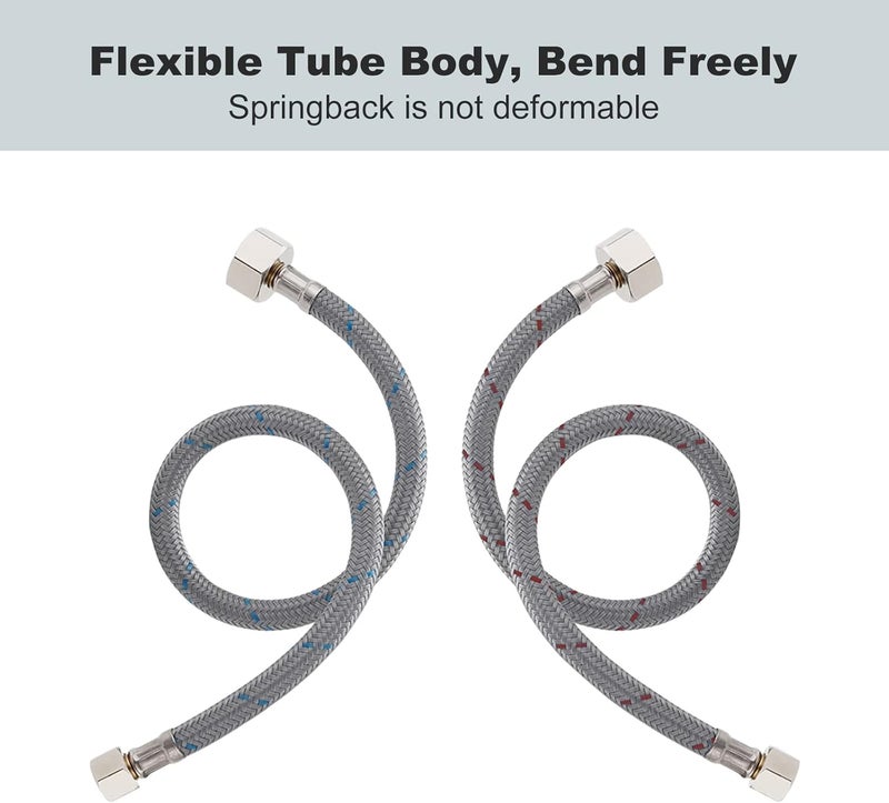 WOWOW 8 Inch Faucet Supply Hose Faucet Line Braided Nylon Sink Faucet Supply Line 3/8" Comp x 1/2" Comp 2Pcs (1 Pair) - Image 5