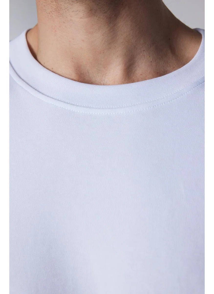 Tudors Oversize Wide Cut Cotton Soft Textured Basic Crew Neck White T-Shirt
