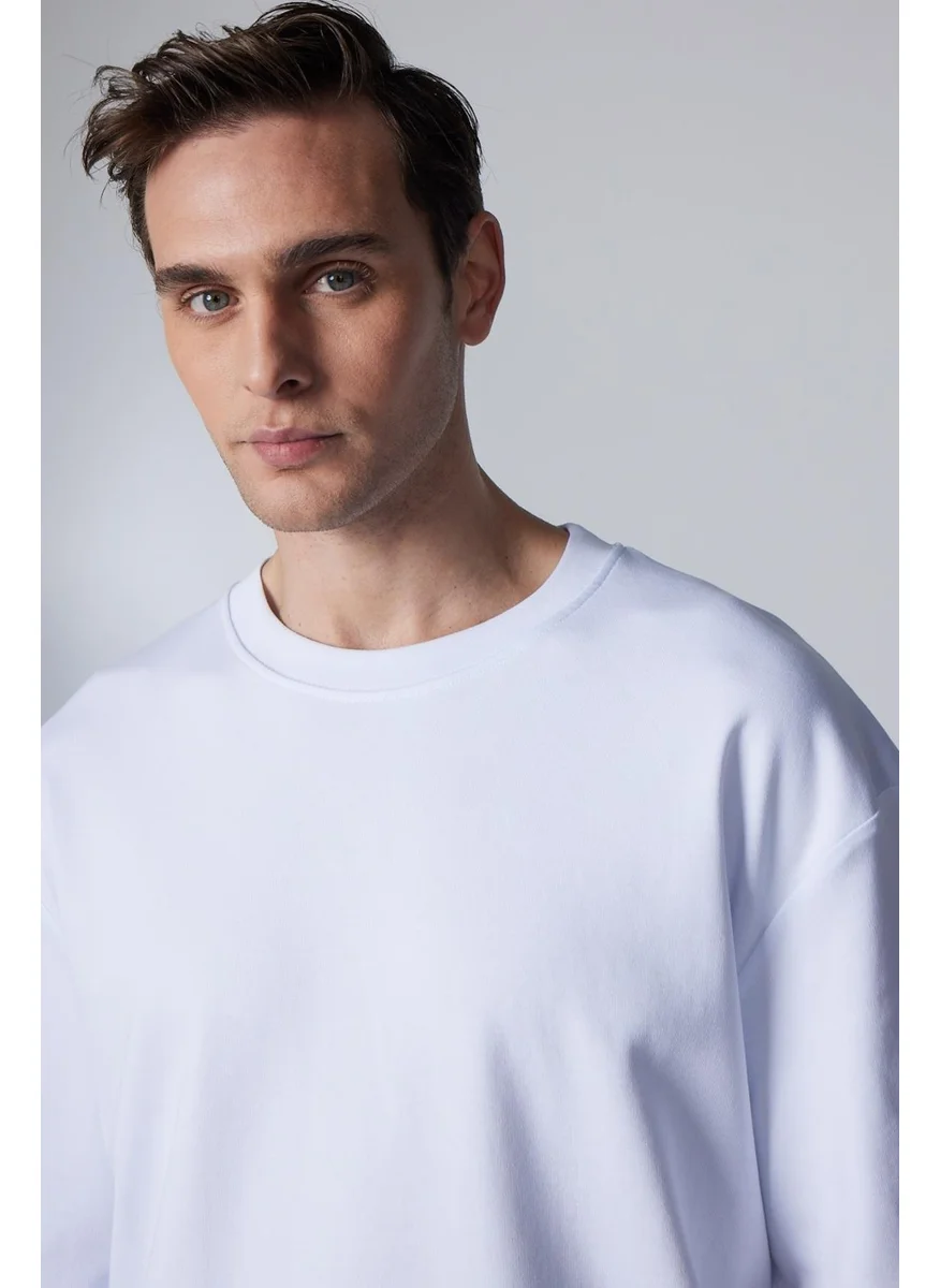 Tudors Oversize Wide Cut Cotton Soft Textured Basic Crew Neck White T-Shirt