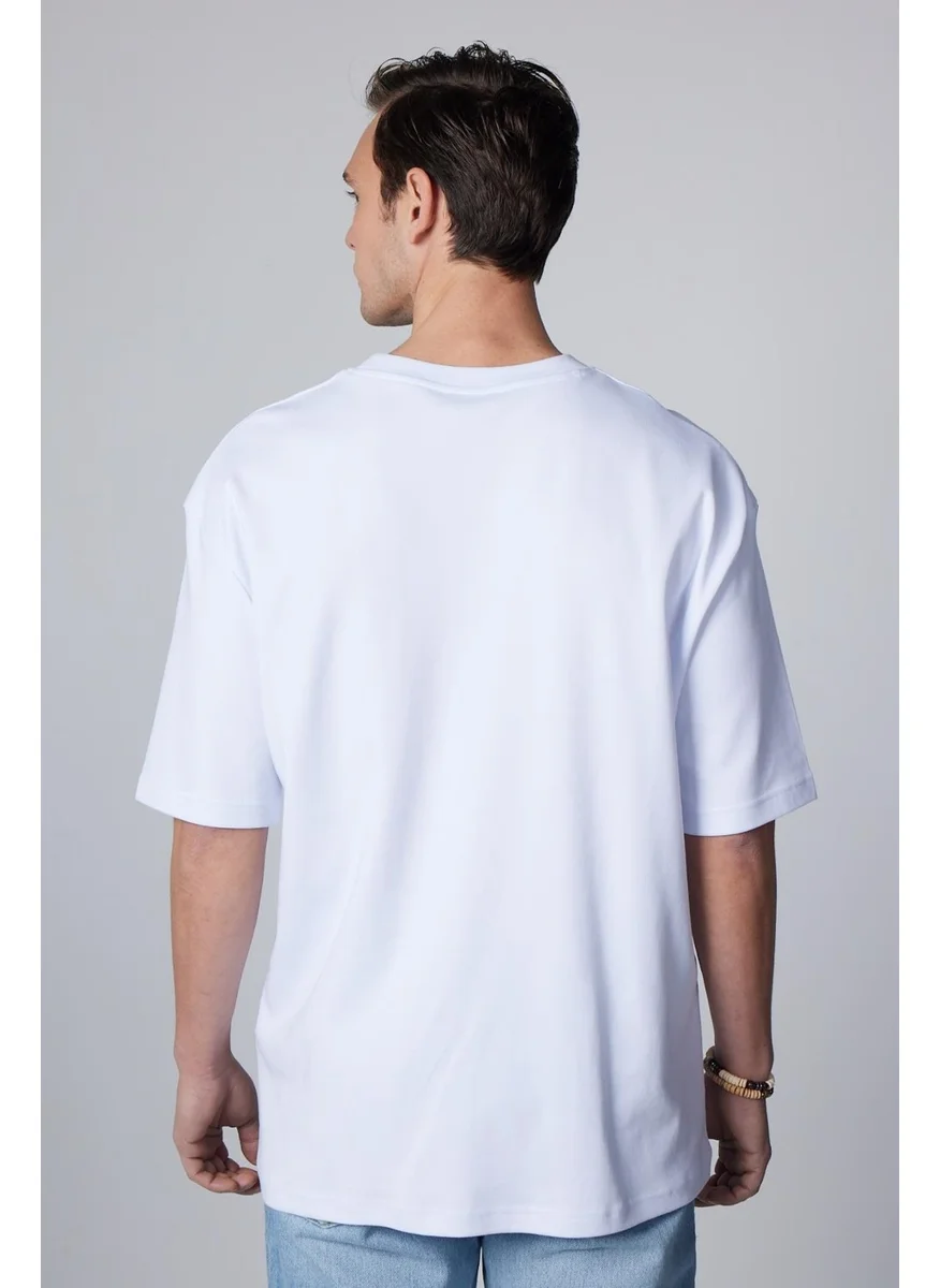 Tudors Oversize Wide Cut Cotton Soft Textured Basic Crew Neck White T-Shirt