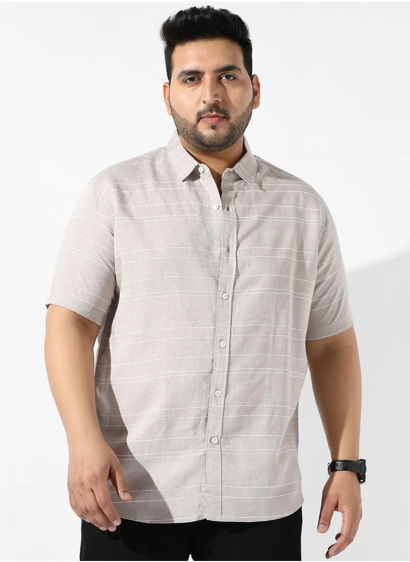 Instafab Plus Men's Light Grey Striped Regular Fit Casual Shirt