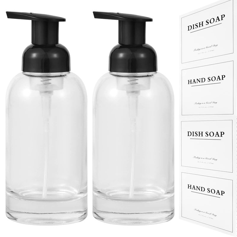 rejomiik Foaming Soap Dispenser Thick Glass Foam for Bathroom or Kitchen Sink 127 oz Clear Pump Bottles for Hand soap Body Wash Black 2 Pack
