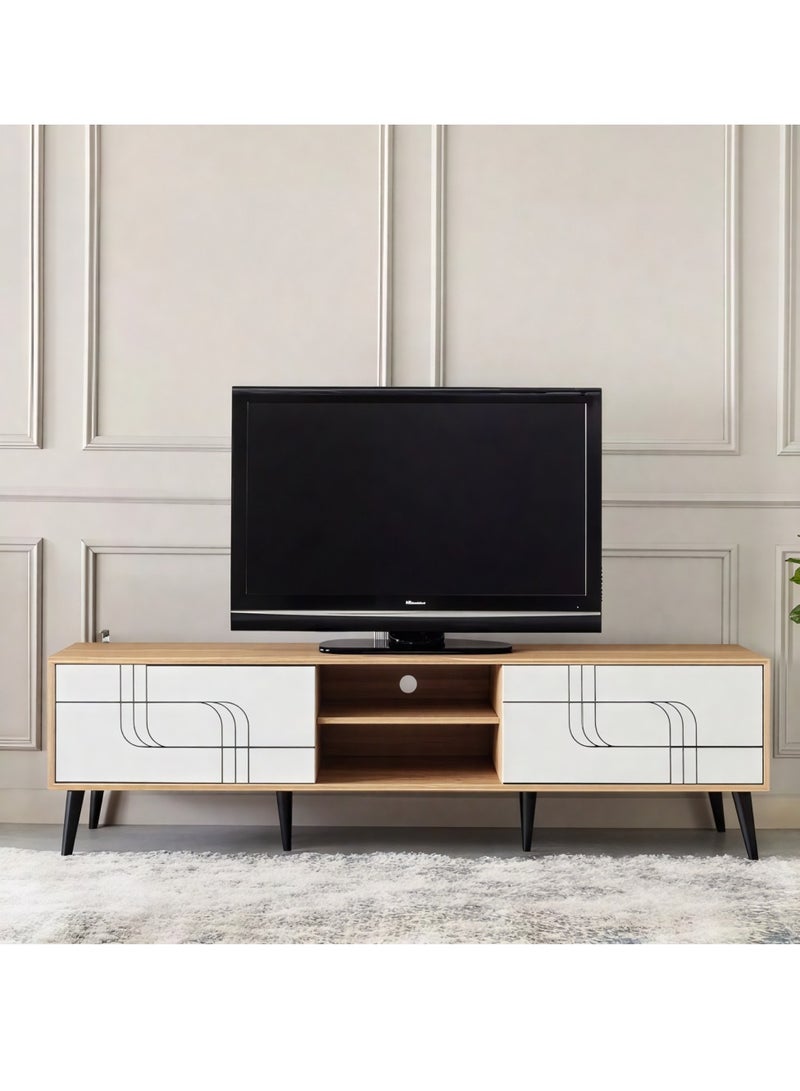 l'elefante Modern Wooden TV Stand for 65 Inch TV – MDF Entertainment Console Table with Cabinets & Shelves – Living Room Media Storage Unit – Cable Management – Stylish Minimalist TV Unit for Home, Bedroom or Office - Image 1