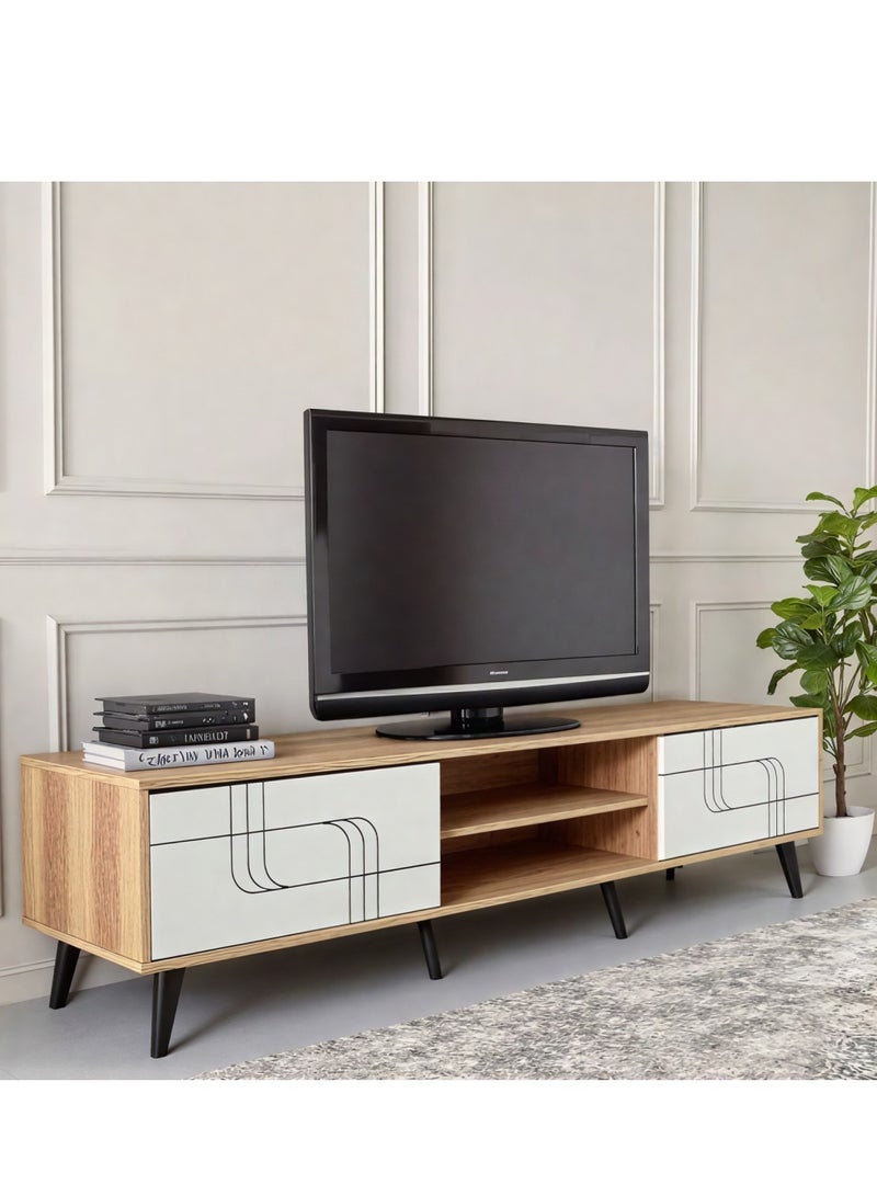 l'elefante Modern Wooden TV Stand for 65 Inch TV – MDF Entertainment Console Table with Cabinets & Shelves – Living Room Media Storage Unit – Cable Management – Stylish Minimalist TV Unit for Home, Bedroom or Office - Image 2