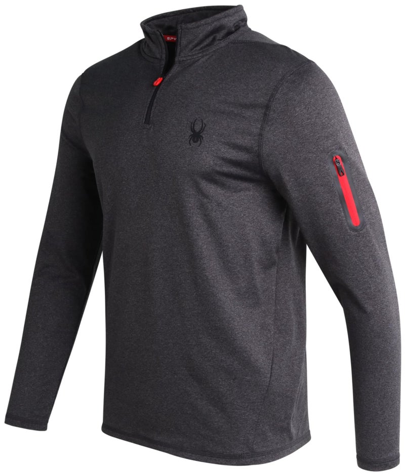 Spyder Mens Mock Neck Sweatshirt - 1/4 Zip Athletic Performance Quarter Zip Pullover Men Long Sleeve Workout Shirts for Men, Size Small, Charcoal Heather - Image 1