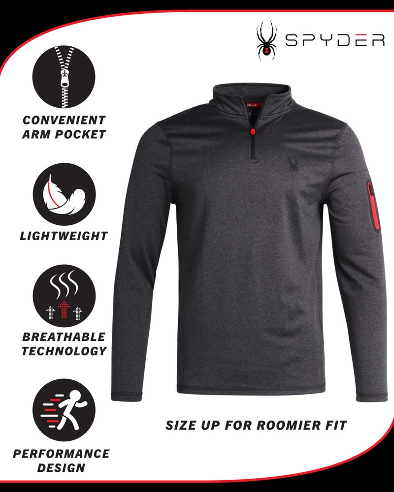 Spyder Mens Mock Neck Sweatshirt - 1/4 Zip Athletic Performance Quarter Zip Pullover Men Long Sleeve Workout Shirts for Men, Size Small, Charcoal Heather - Image 2