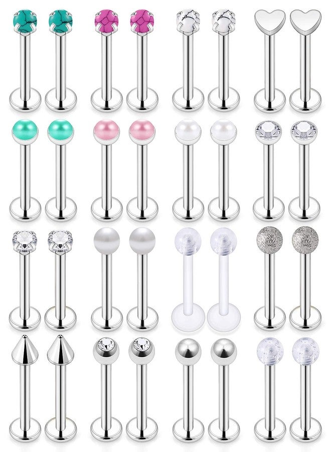 SCERRING 16g Lip Rings Stainless Steel Labret Monroe Lip Rings Nail Tragus Helix Earrings Studs Ring Medusa Piercing Jewelry Stone Pearl 8mm 32PCS - Image 1